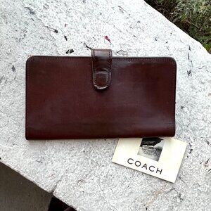 COACH Vintage Calf Leather Checkbook Slim ID Cards Mahogany Mens Wallet Unisex
